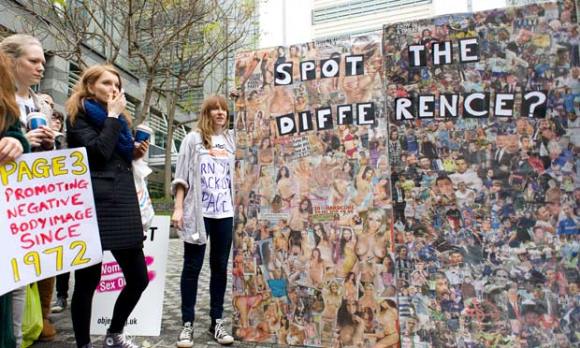 Campaigners protest against the Sun's Page 3 at News International's headquarters